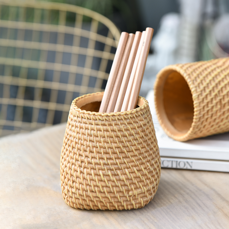 Tablet Reading Accessories - Imitatie rotan geweven hars pennenhouder minimalistische