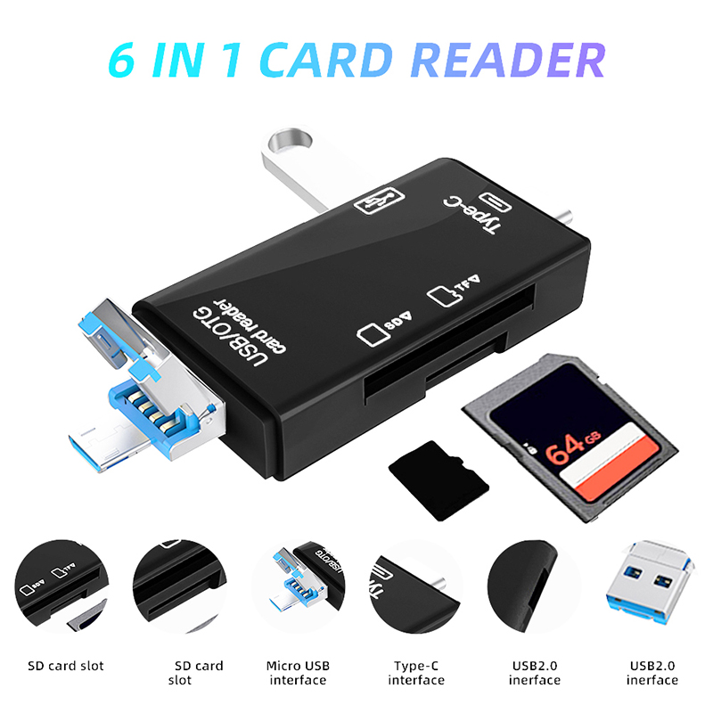Tablet Reading Accessories - USB Type C-kaartlezer 6-in-1 OTG Multifunctionele