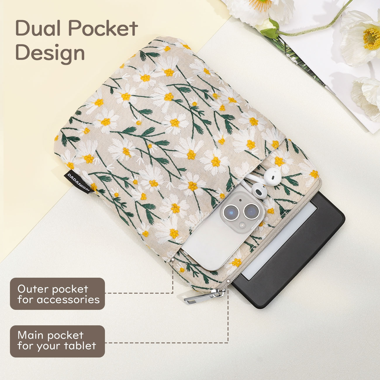 Geborduurde Daisy gewatteerde  - Kindle Tablet Accessories recensie en prijs